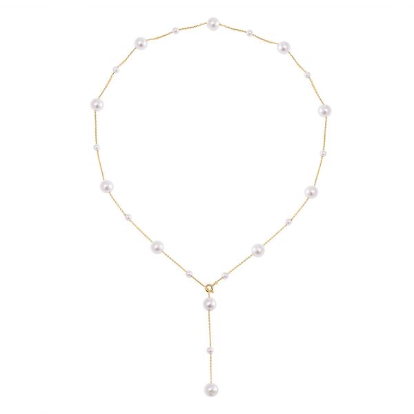 Weiße Muschelkernperle Halskette, flexibel, 925 Silber vergoldet image number 3