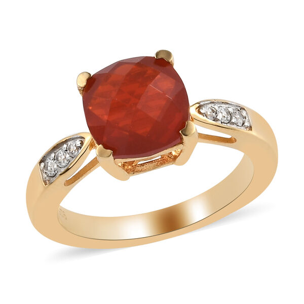 Mexikanischer Kirschfeuer-Opal und Zirkon Ring 925 Silber Gelbgold Vermeil  ca. 1,66 ct image number 4