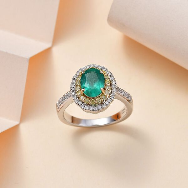 AAA Smaragd, weißer und gelber Diamant-Ring in 585 Gold - 1,46 ct. image number 10