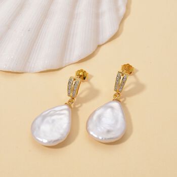 Keshi Perle und Zirkonia Ohrh&auml;nger