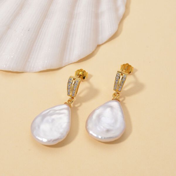 Keshi Perle und Zirkonia Ohrh&auml;nger image number 1