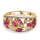 Montepuez-Rubin, Weißer Zirkon Ring 925 Silber 750 Gelbgold Vermeil (Größe 17.00) ca. 0,94 ct