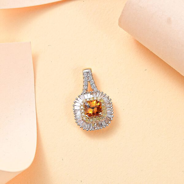 Zertifiziert und gepr&uuml;ft AAA orange Saphir, gelber und wei&szlig;er Diamant Anh&auml;nger in 585 Gold - 1,28 ct. image number 1