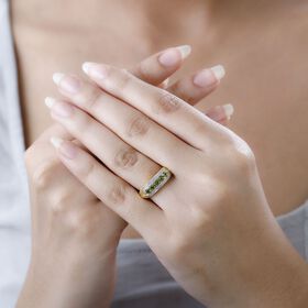 Natürlicher AA Calabar-Turmalin, Weißer Zirkon Ring, 925 Silber Gelbgold Vermeil (Größe 17.00) ca. 0.89 ct