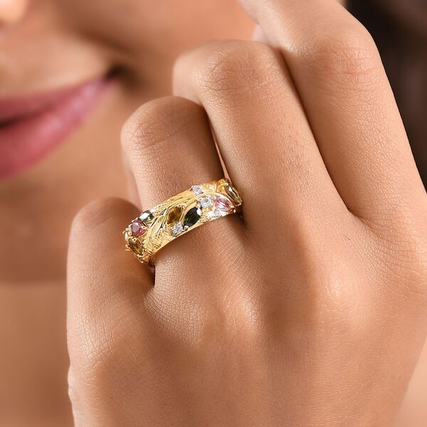 GP Italienische Garten - AA Mehrfarbiger-Turmalin Ring 925 Silber 750 Gelbgold Vermeil (Gr&ouml;&szlig;e 21.00) ca. 1.30 ct image number 3
