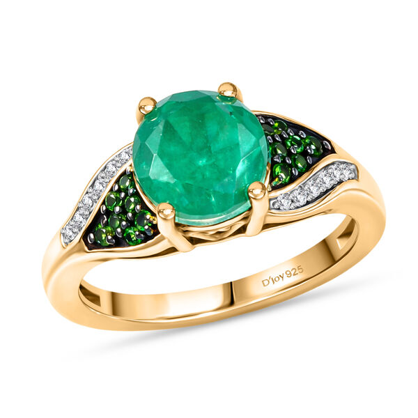 D'Joy Smaragd-Quarz Triplette, Nat&uuml;rlicher Chromdiopsid Ring 925 Silber 750 Gelbgold Vermeil (Gr&ouml;&szlig;e 17.00) ca. 2,65 ct image number 3