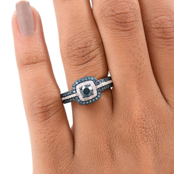 D'Joy Blauer Diamant Ring 925 Silber rhodiniert (Größe 18.00) ca. 1,03 ct image number 3