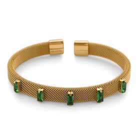 Grüner Kristall Armreif, flexibel, Reiner Edelstahl, goldfarben