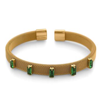 Gr&uuml;ner Kristall Armreif, flexibel (ca. 18-19 cm), 316L Edelstahl, goldfarben