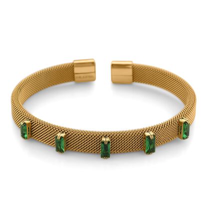 Gr&uuml;ner Kristall Armreif, flexibel (ca. 18-19 cm), 316L Edelstahl, goldfarben