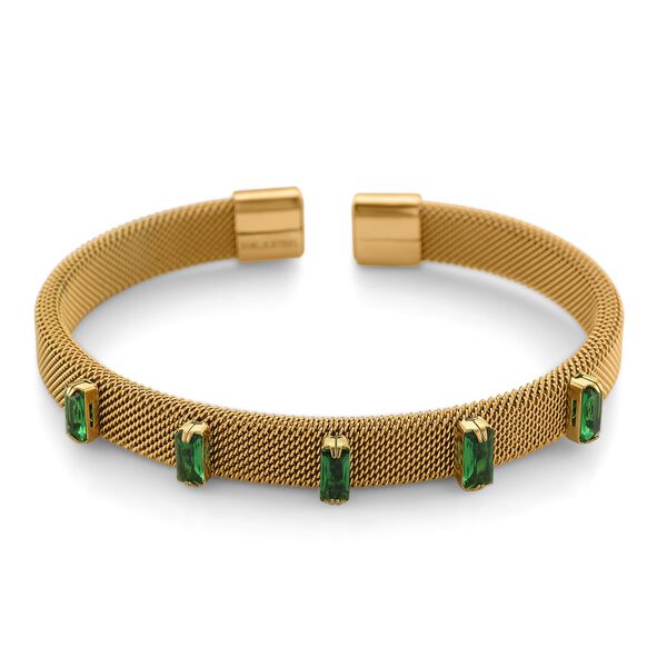 Grüner Kristall Armreif, flexibel, Reiner Edelstahl, goldfarben image number 0