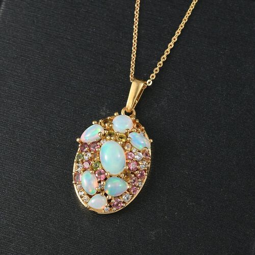 Pebble Bloom - D joy Natürlicher, äthiopischer Welo Opal A nhänger mit Kette, 925 Silber 750 Gelbgold Vermeil ca. 2,68 ct. image number 1