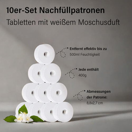 10er Set Luftentfeuchter Nachfüllpatronen, Weißer Moschus image number 1
