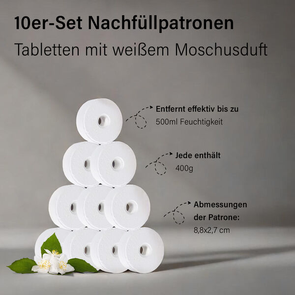 10er Set Luftentfeuchter Nachfüllpatronen, Weißer Moschus image number 1