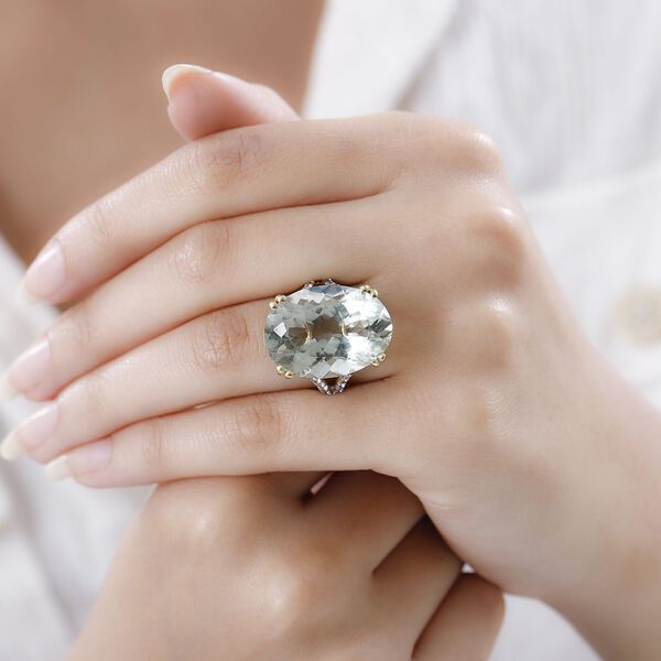 AA Prasiolith, Weißer Zirkon Ring, 925 Silber Gelbgold Vermeil (Größe 19.00) ca. 29.64 ct image number 3