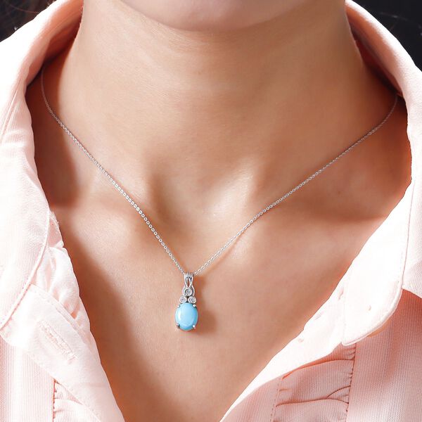 Amerikanischer, nat&uuml;rlicher Sleeping Beauty T&uuml;rkis und wei&szlig;er Zirkon-Anh&auml;nger mit Kette, 925 Silber platiniert ca. 2.34 ct image number 2