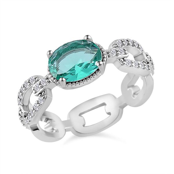 Gr&uuml;ner Zirkonia, Wei&szlig;er Zirkonia Ring Messing (Gr&ouml;&szlig;e 17.00)