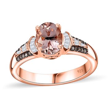 AAA Maroppino Morganit, Wei&szlig;er Diamant Ring, 925 Silber 750 Ros&eacute;gold Vermeil (Gr&ouml;&szlig;e 20.00) ca. 1.31 ct