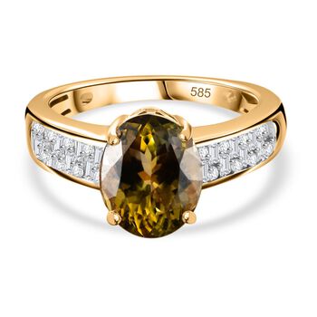 SEHR SELTENER AAA Nat&uuml;rlicher goldener Tansanit (10x8 mm), Wei&szlig;er Diamant Ring 585 Gold (Gr&ouml;&szlig;e 17.00) ca. 3.17 ct