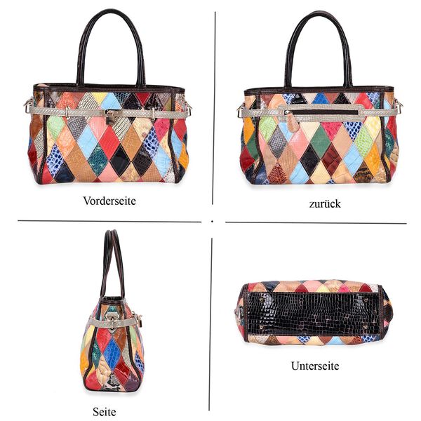 Chaos by Elsie - Echtleder Umh&auml;ngetasche mit RFID-Schutz, Gl&auml;nzendes Krokodil-Pr&auml;gemuster, 34x14 x25 cm image number 4