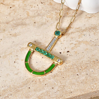 D'Joy AAA Kagem Sambischer Smaragd Halskette ca. 50 cm 925 Silber 750 Gelbgold vermeil ca. 0,59 ct.