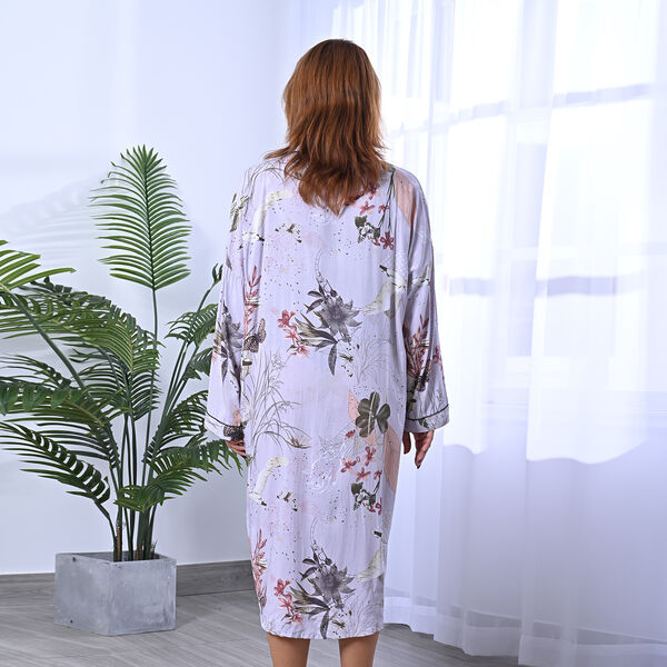 LA MAREY langes Nachthemd, Blumenmuster, Einheitsgr&ouml;&szlig;e Grau image number 1