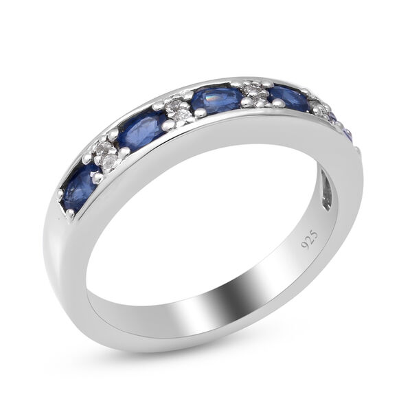 Blau Saphir und Zirkon Half Eternity Band Ring 925 Silber Platin-&Uuml;berzug image number 3