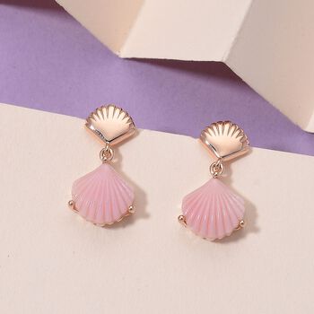 D'Joy Nat&uuml;rlicher Rosa K&ouml;nigsmuschel Perle (10x10 mm) Ohrringe 925 Silber 750 ros&eacute;vergoldet