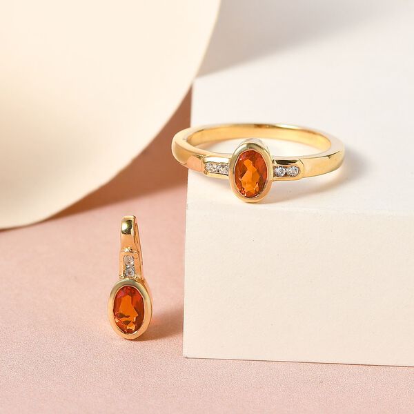 Crimson Feueropal-Ring und Anh&auml;nger, 925 Silber vergoldet ca. 0.76 ct image number 2