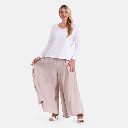 Gesmokte Taillen-Culottes, locker, bequem, elastischer Bund, 100 % Viskose, Einheitsgr&ouml;&szlig;e, Khaki