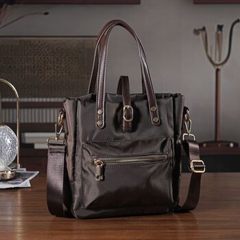 Nylon Crossbody Tasche, 22x23x9 cm, Dunkelbraun