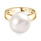 Drilled S&uuml;&szlig;wasser Perle Ring 925 Silber 750 Gelbgold Vermeil (Gr&ouml;&szlig;e 17.00)