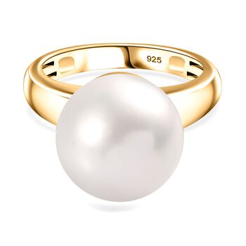 Drilled S&uuml;&szlig;wasser Perle Ring 925 Silber 750 Gelbgold Vermeil (Gr&ouml;&szlig;e 17.00)