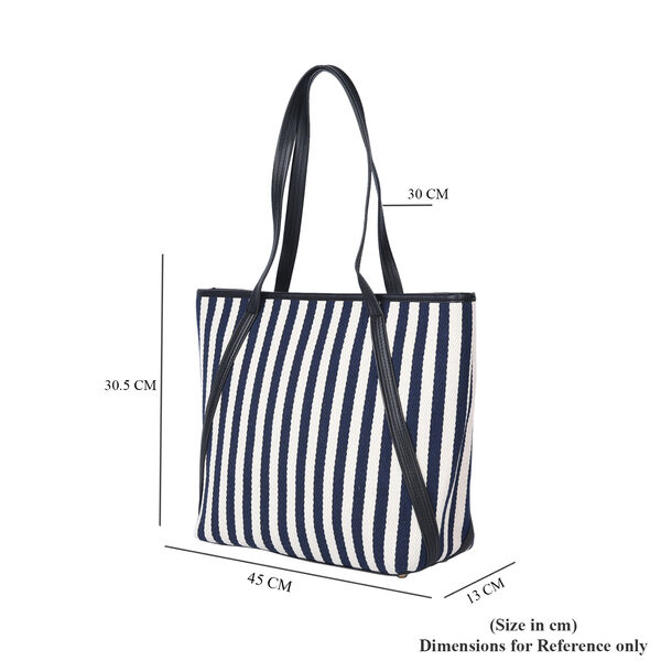Klassische Handtasche mit Streifenmuster, Blau/beige image number 6