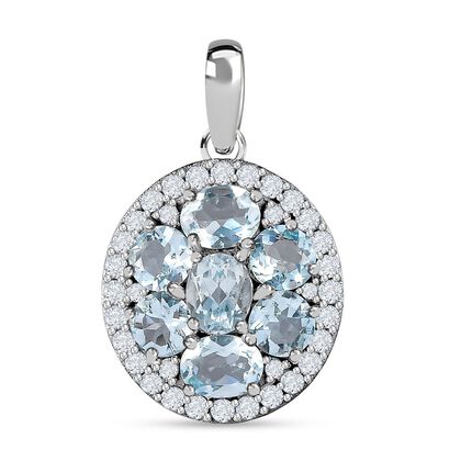 Espirito Santo Aquamarin und Wei&szlig;er Zirkon Anh&auml;nger, 925 Silber platiniert ca. 2.87 ct