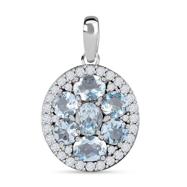 Espirito Santo Aquamarin und Weißer Zirkon Anhänger, 925 Silber platiniert ca. 2.87 ct image number 0