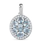 Espirito Santo Aquamarin und Weißer Zirkon Anhänger, 925 Silber platiniert ca. 2.87 ct