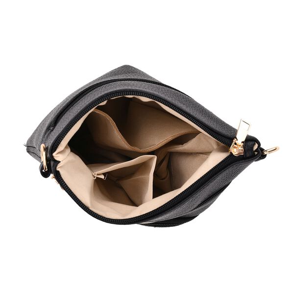 Crossbody-Tasche mit gemustertem Schulterriemen und vielen F&auml;chern, 23&times;26 cm, Schwarz image number 6