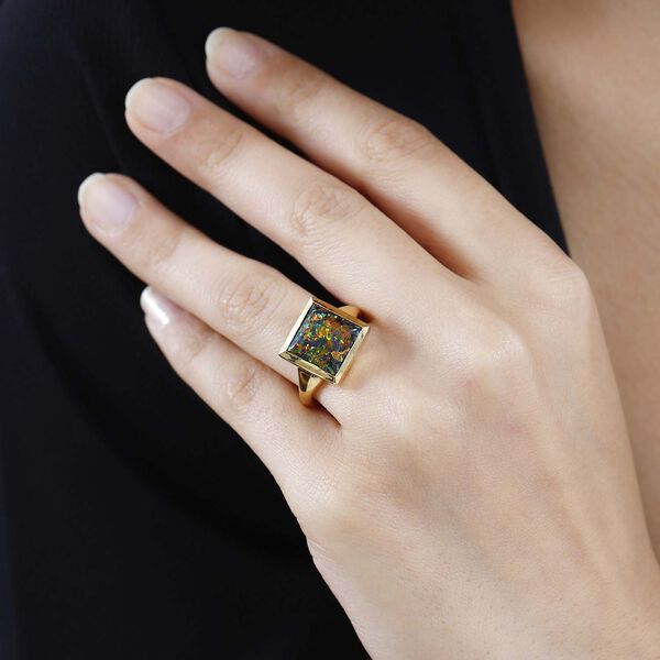 Lab Grown schwarzen Opal Ring, 925 Silber Gelbgold Vermeil, (Gr&ouml;&szlig;e 20.00) ca. 2.45 ct image number 3