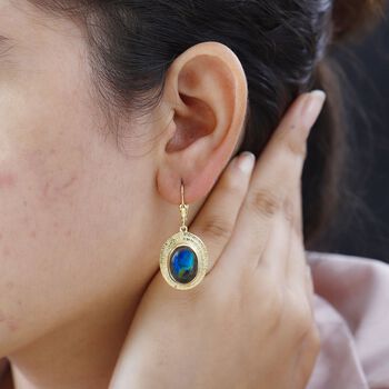 AAA Labradorit Ohrringe 925 Silber 750 Gelbgold Vermeil ca. 12.21 ct