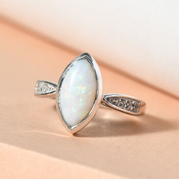 Nat&uuml;rlicher australischer Opal und Zirkon Ring 925 Silber platin-&Uuml;berzug