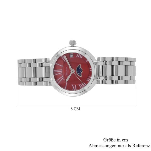 GENOA - Japanischem Uhrwerk und Rotem Sonnenschliff-Zifferblatt, Reiner Edelstahl, 20 cm image number 8