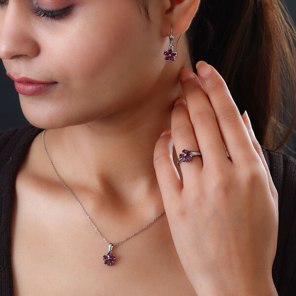 3er-Set Rhodolith Granat Ring, Ohrringe und Anhänger 925 Silber platiniert ca. 4,00 ct image number 3