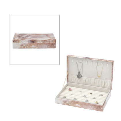 Ringkoffer mit 8 Kettenhaken und Taschen, Marmoriert, 29x19x6 cm, Hellbraun