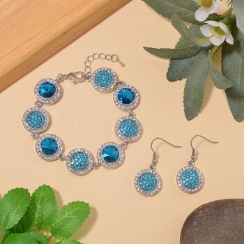 2er Set - Blauer Kristall Armband und Ohrringe