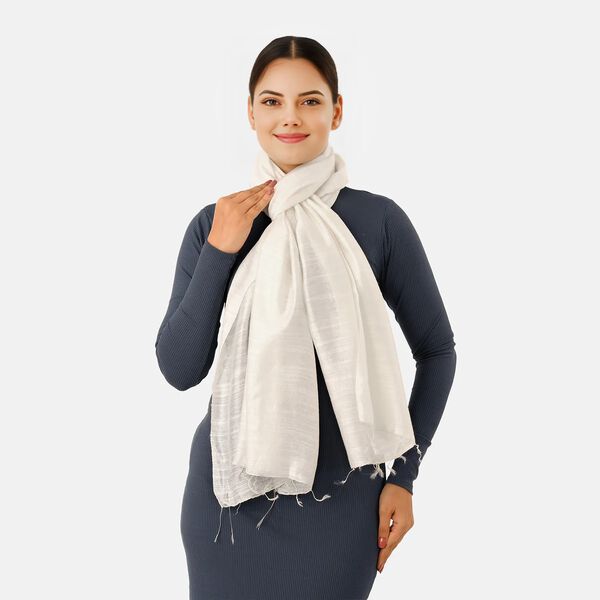 LA MAREY Stola Leinen Seide, 70 x 200 cm, Wei&szlig; image number 2