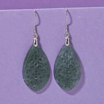 D'Joy Nat&uuml;rlicher Olmek Jadeit Verlangtes Blatt Ohrringe 925 Silber rhodiniert ca. 20.00 ct