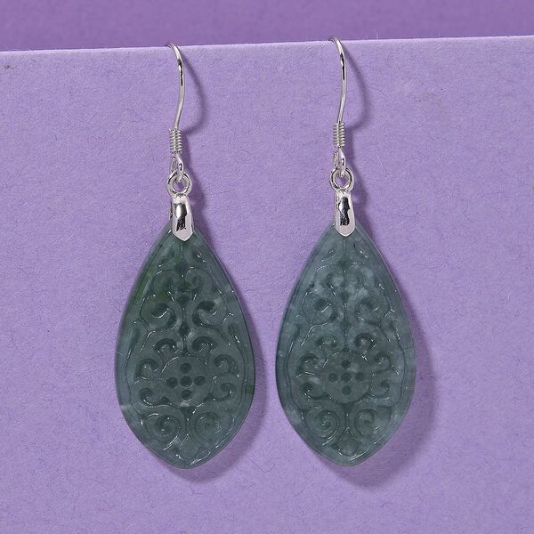 D'Joy Natürlicher Olmek Jadeit Verlangtes Blatt Ohrringe 925 Silber rhodiniert ca. 20.00 ct image number 2