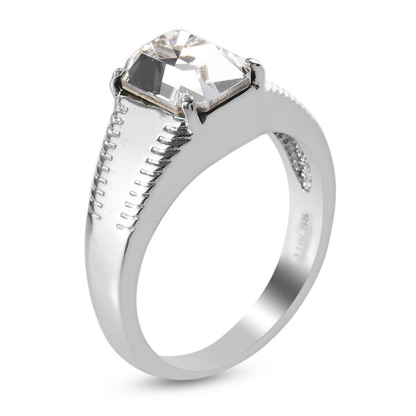 LUSTRO STELLA &Ouml;sterreichischer wei&szlig;er Kristall Solit&auml;r Herren Ring Edelstahl image number 4