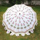 Sonnenschirm aus 100% Baumwolle mit Blockdruck, Palmen-Blumen-Muster, Weiß-Pink-Grün  image number 3